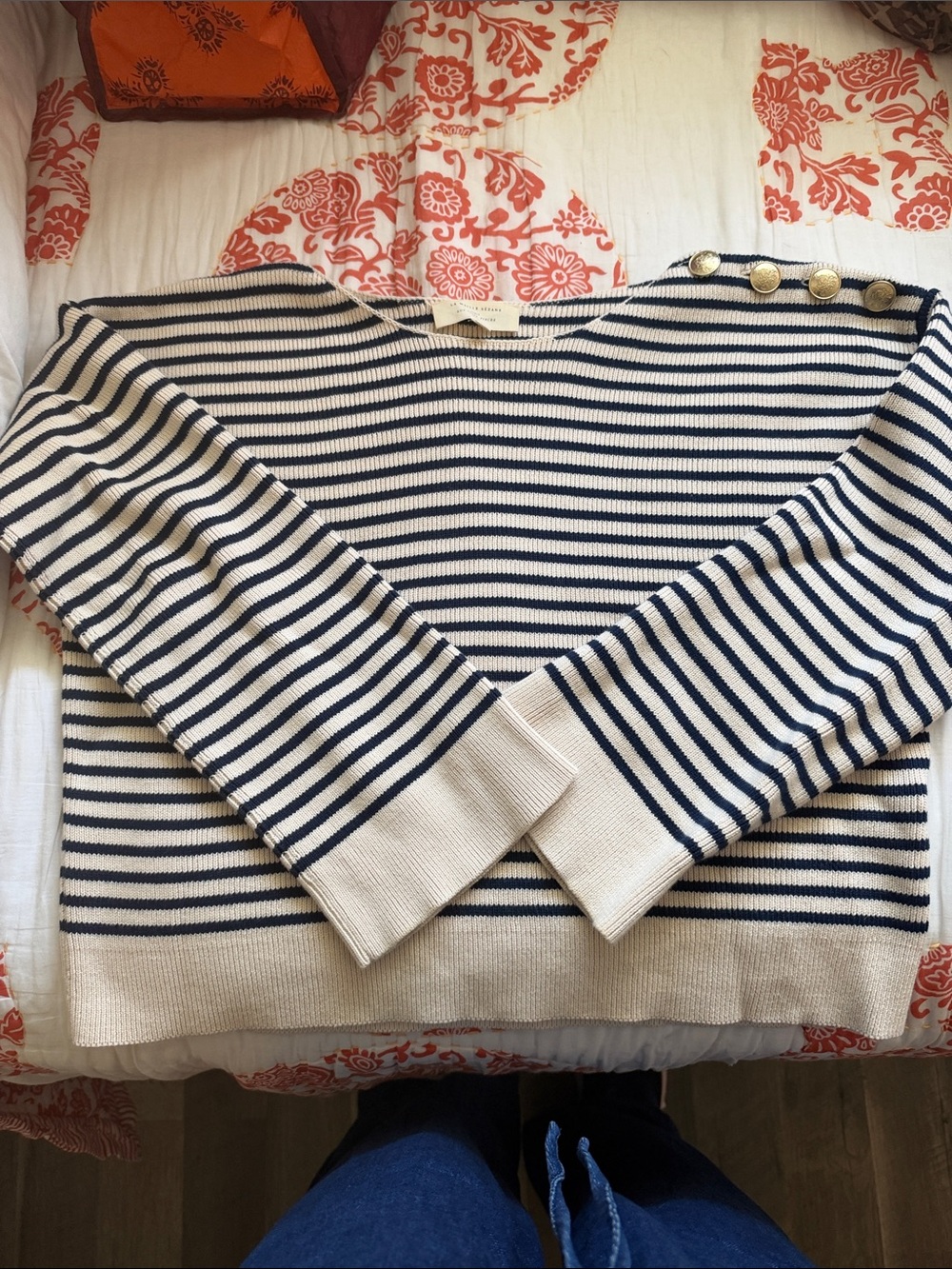 Sezane Daisy Jumper Natural / Navy - Size XS